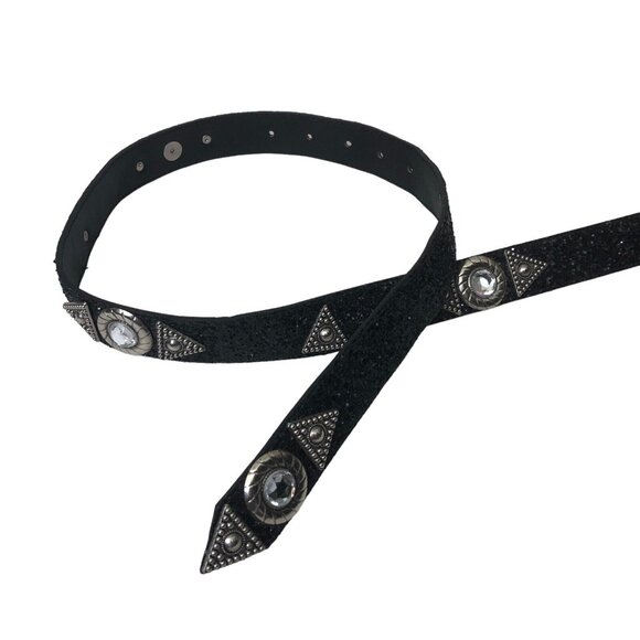 SOLD Vintage 80s Black Glitter Gemstone Embellished Statement Belt Size Small - Picture 4 of 6